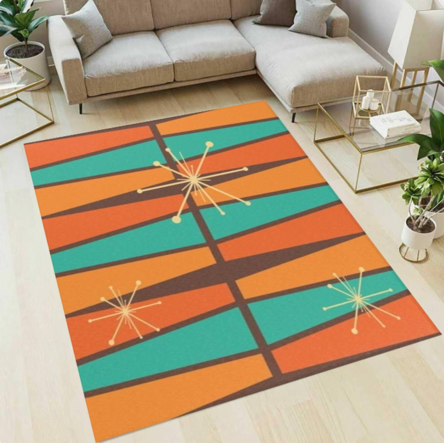 Mid-Century Modern Atomic Starburst Washable Area Rug