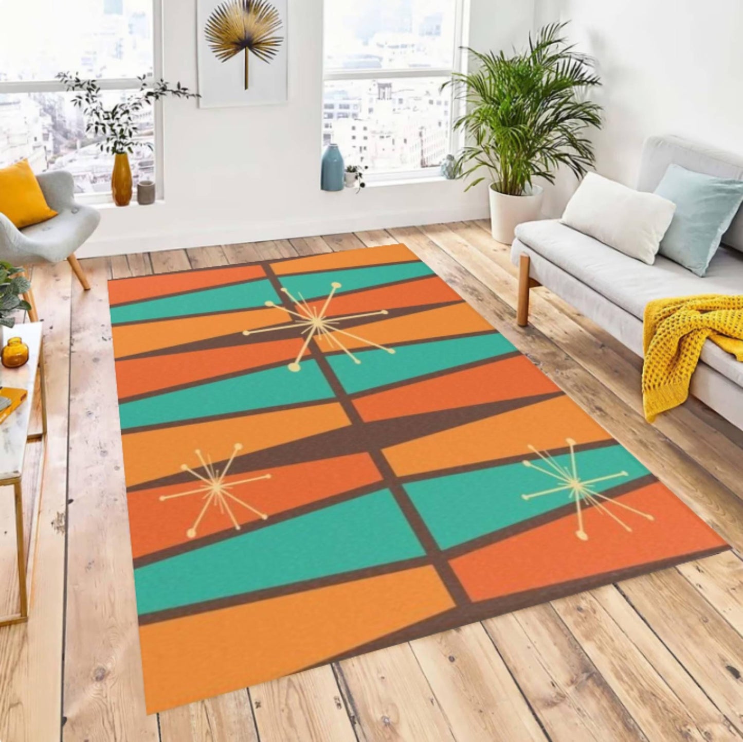 Mid-Century Modern Atomic Starburst Washable Area Rug