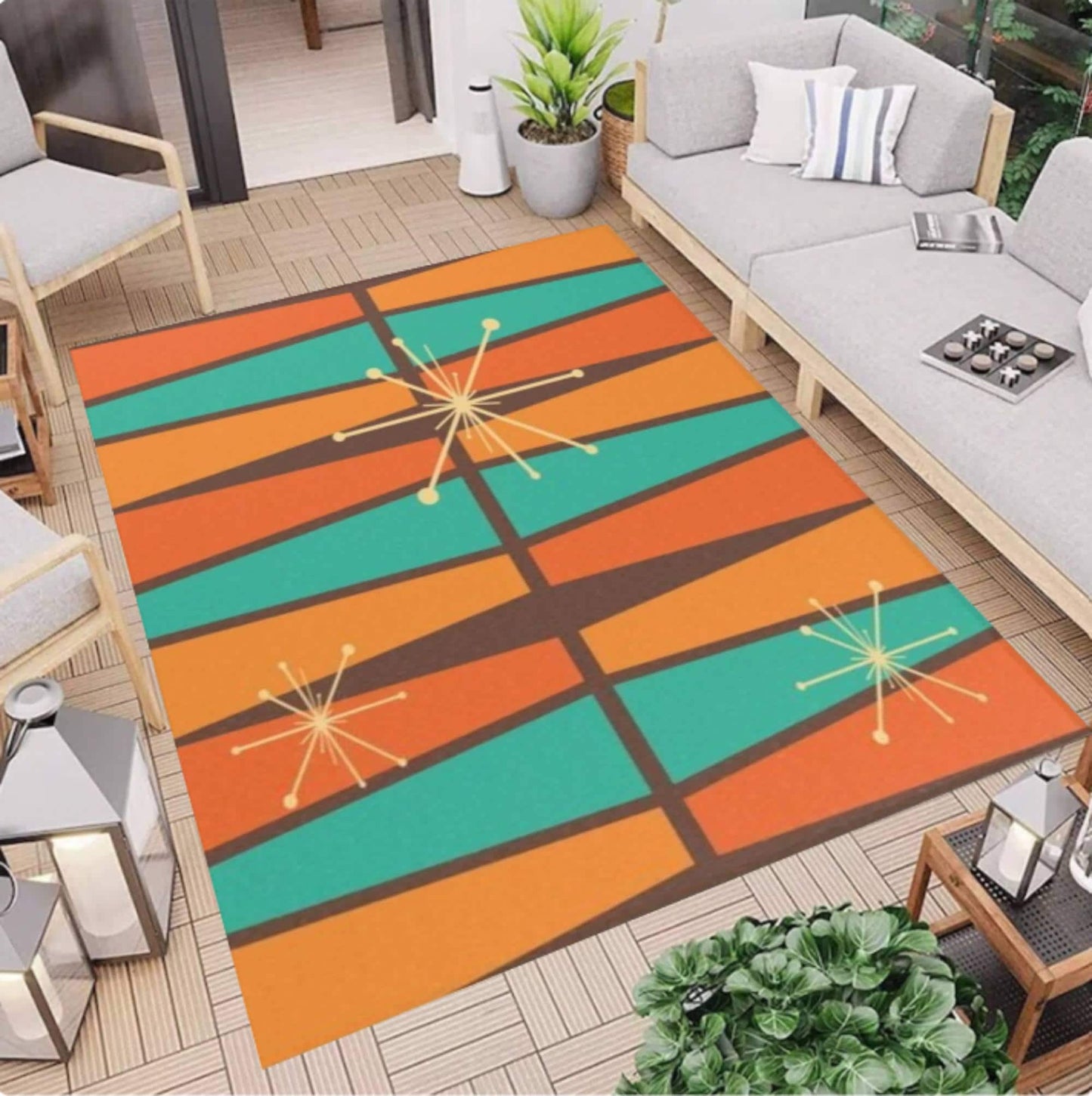 Mid-Century Modern Atomic Starburst Washable Area Rug