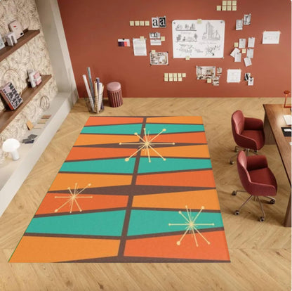 Mid-Century Modern Atomic Starburst Washable Area Rug