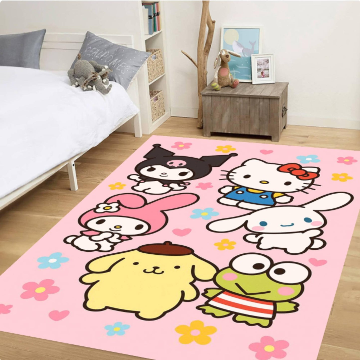 Cute Kawaii  Cartoon Pink Nursery Rug Washable Non-Slip