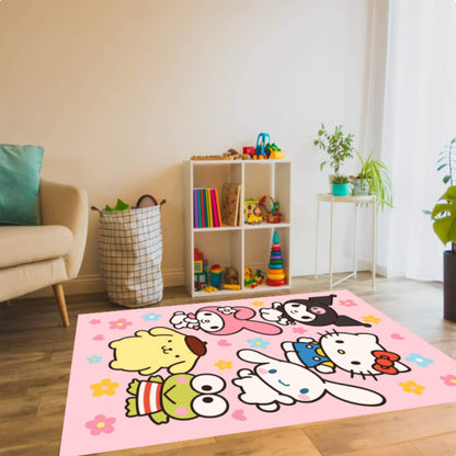 Cute Kawaii  Cartoon Pink Nursery Rug Washable Non-Slip