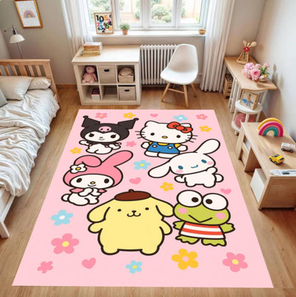 Cute Kawaii  Cartoon Pink Nursery Rug Washable Non-Slip