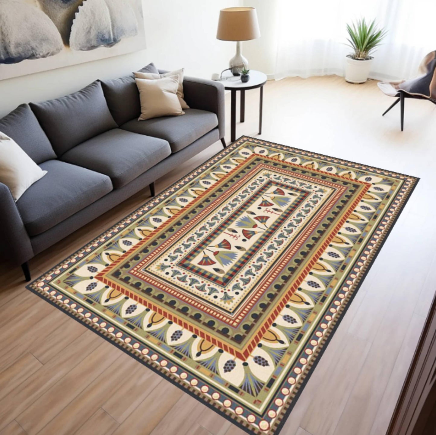Vintage Folk Art Rug Geometric Ethnic Style Washable Non-slip