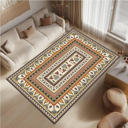 Vintage Folk Art Rug Geometric Ethnic Style Washable Non-slip