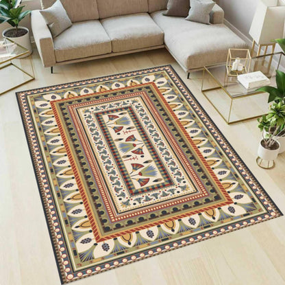 Vintage Folk Art Rug Geometric Ethnic Style Washable Non-slip