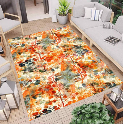 Autumn Floral Watercolor Area Rug – Fall Botanical Flower Washable Non-Slip
