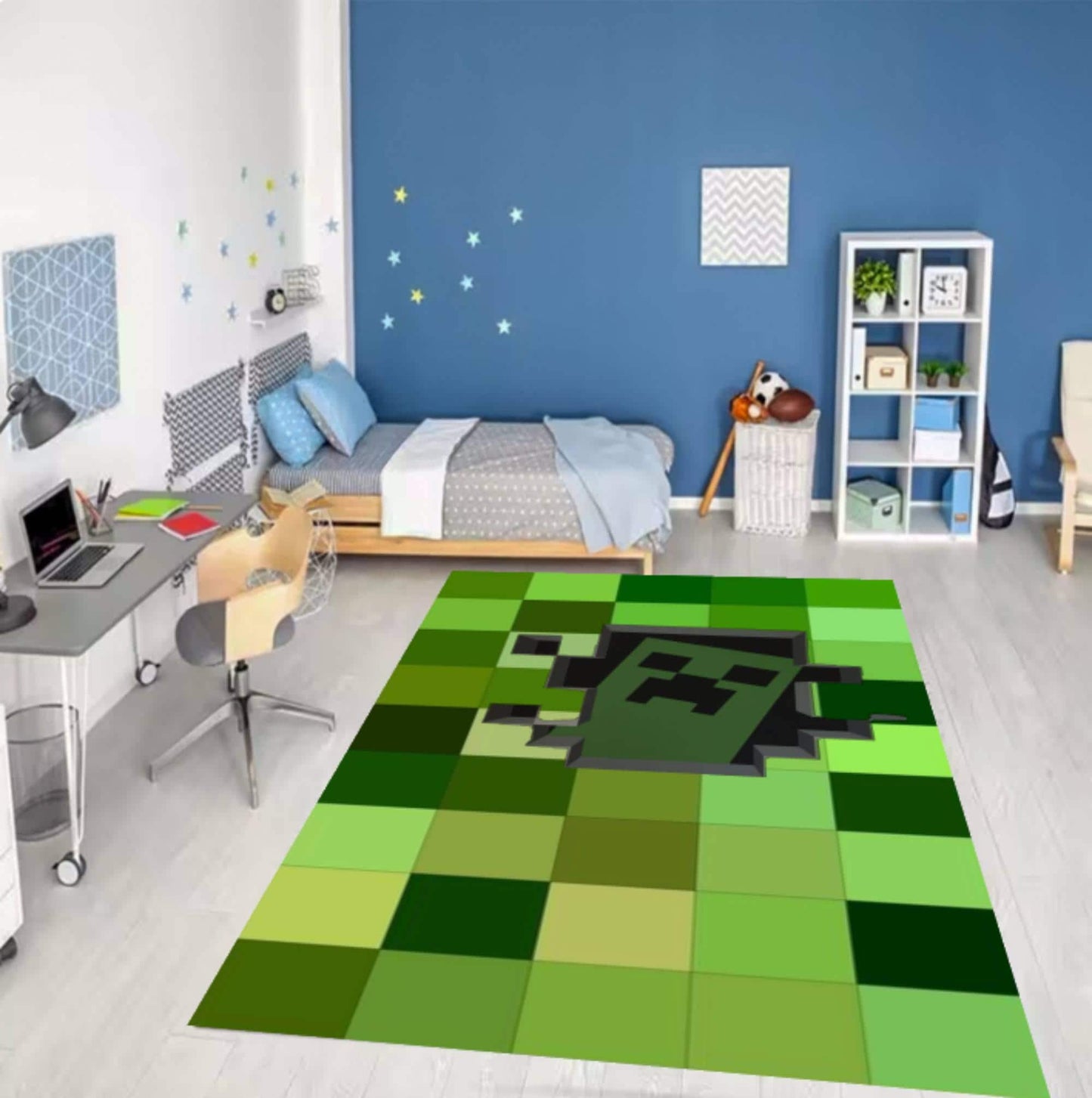 Pixelart Gamer Rug Green Block Pattern Washable Non-slip