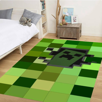 Pixelart Gamer Rug Green Block Pattern Washable Non-slip