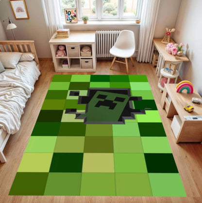 Pixelart Gamer Rug Green Block Pattern Washable Non-slip
