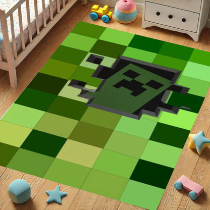 Pixelart Gamer Rug Green Block Pattern Washable Non-slip