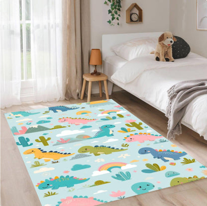 Dinosaur Cartoon Dino Playroom Kids Rug Washable Non-slip