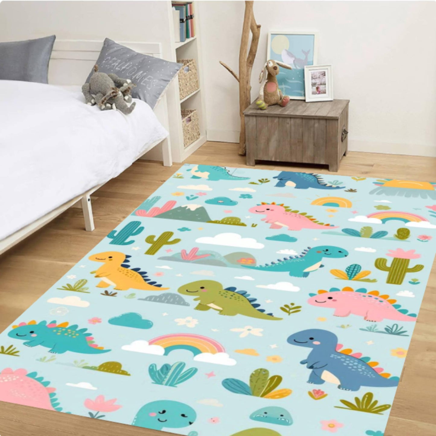 Dinosaur Cartoon Dino Playroom Kids Rug Washable Non-slip