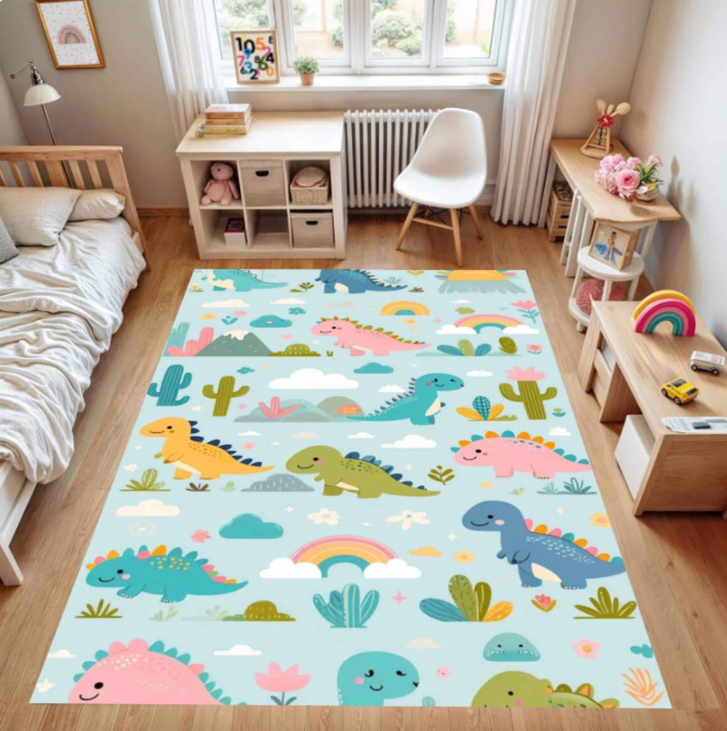 Dinosaur Cartoon Dino Playroom Kids Rug Washable Non-slip