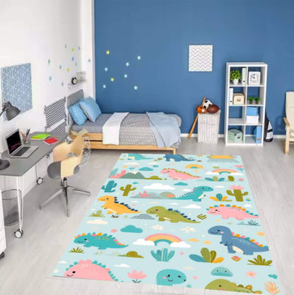 Dinosaur Cartoon Dino Playroom Kids Rug Washable Non-slip