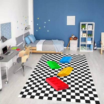 Kids Rug Toy Block Checkerboard Washable Rug
