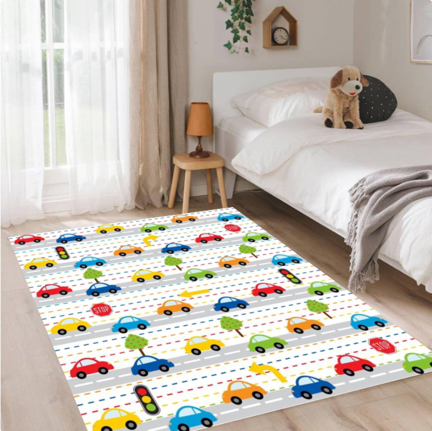 Kids Traffic Car Rug, Washable Playroom Road Map Carpet