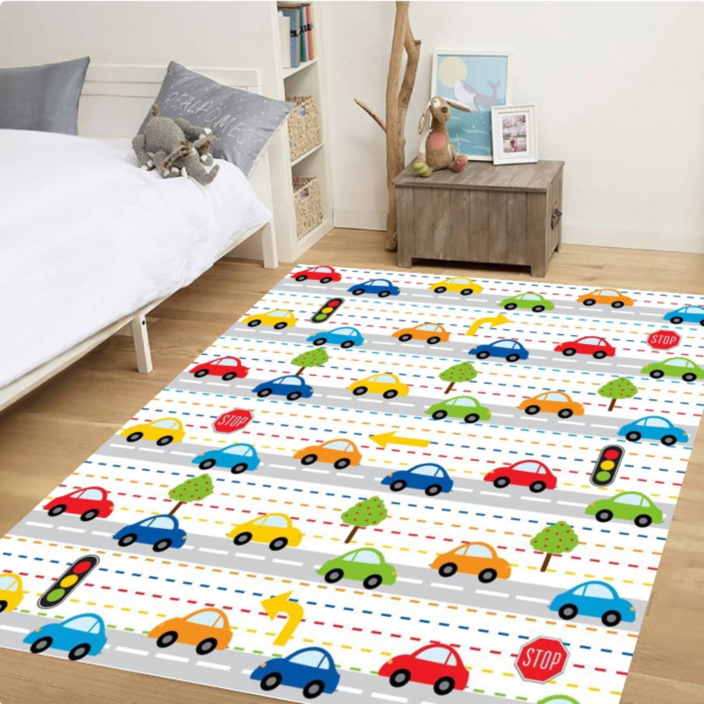 Kids Traffic Car Rug, Washable Playroom Road Map Carpet