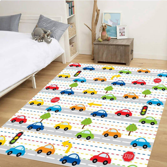 Kids Traffic Car Rug, Washable Playroom Road Map Carpet