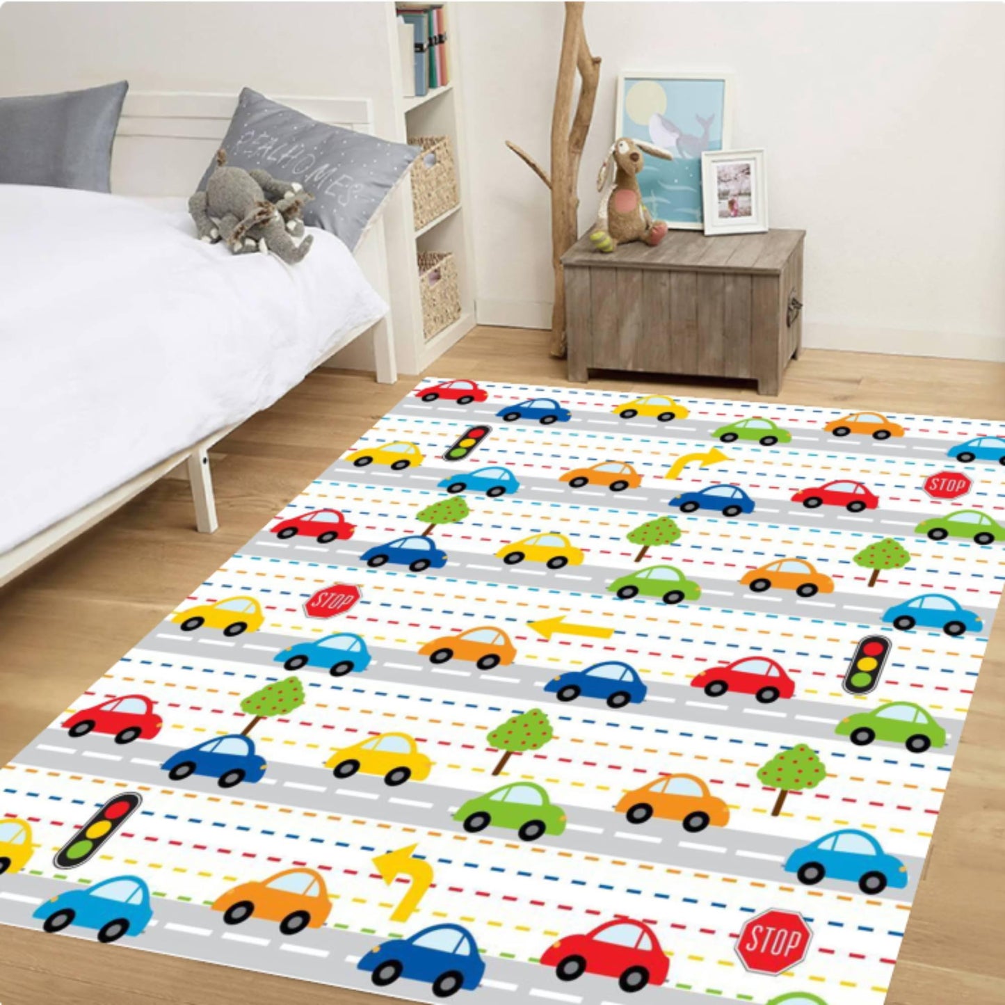 Kids City Traffic Road Map Area Rug – Play Car Track Washable