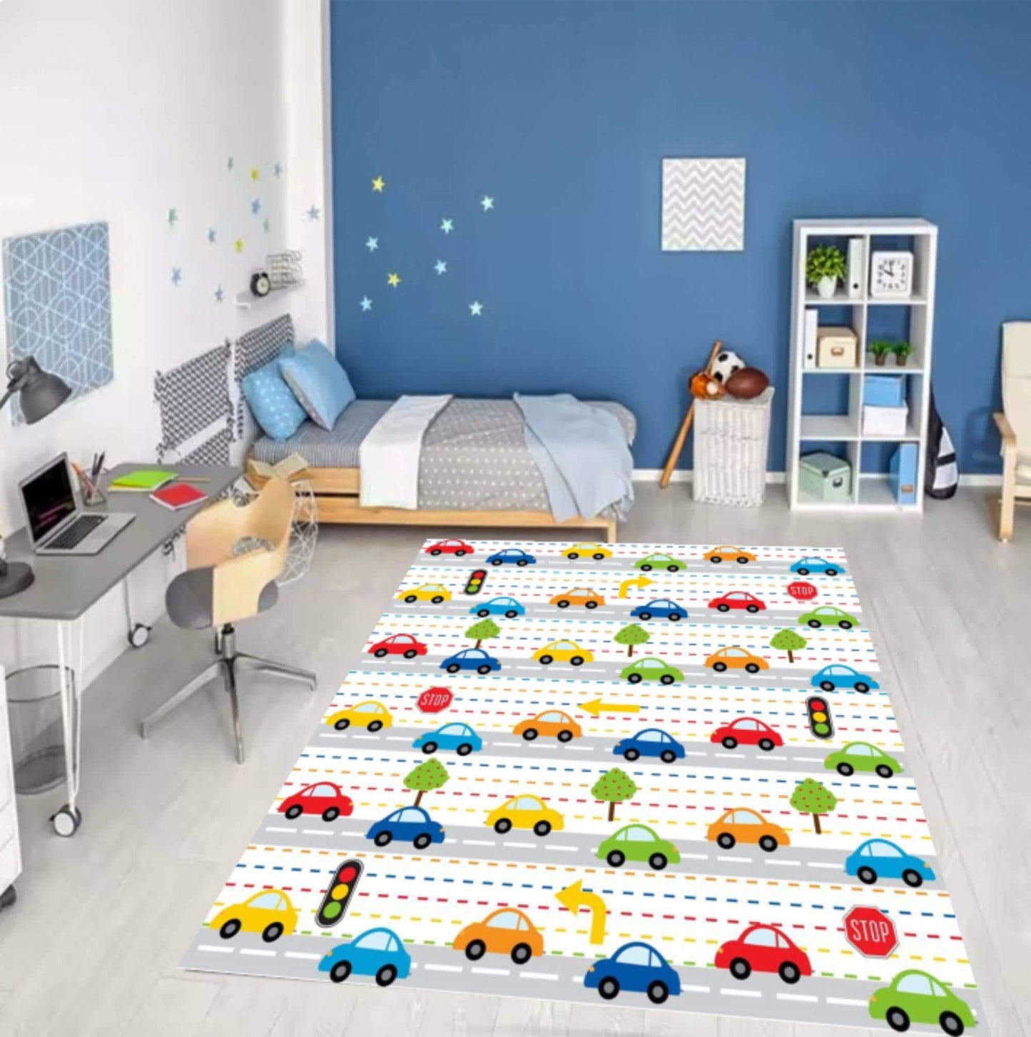 Kids Traffic Car Rug, Washable Playroom Road Map Carpet