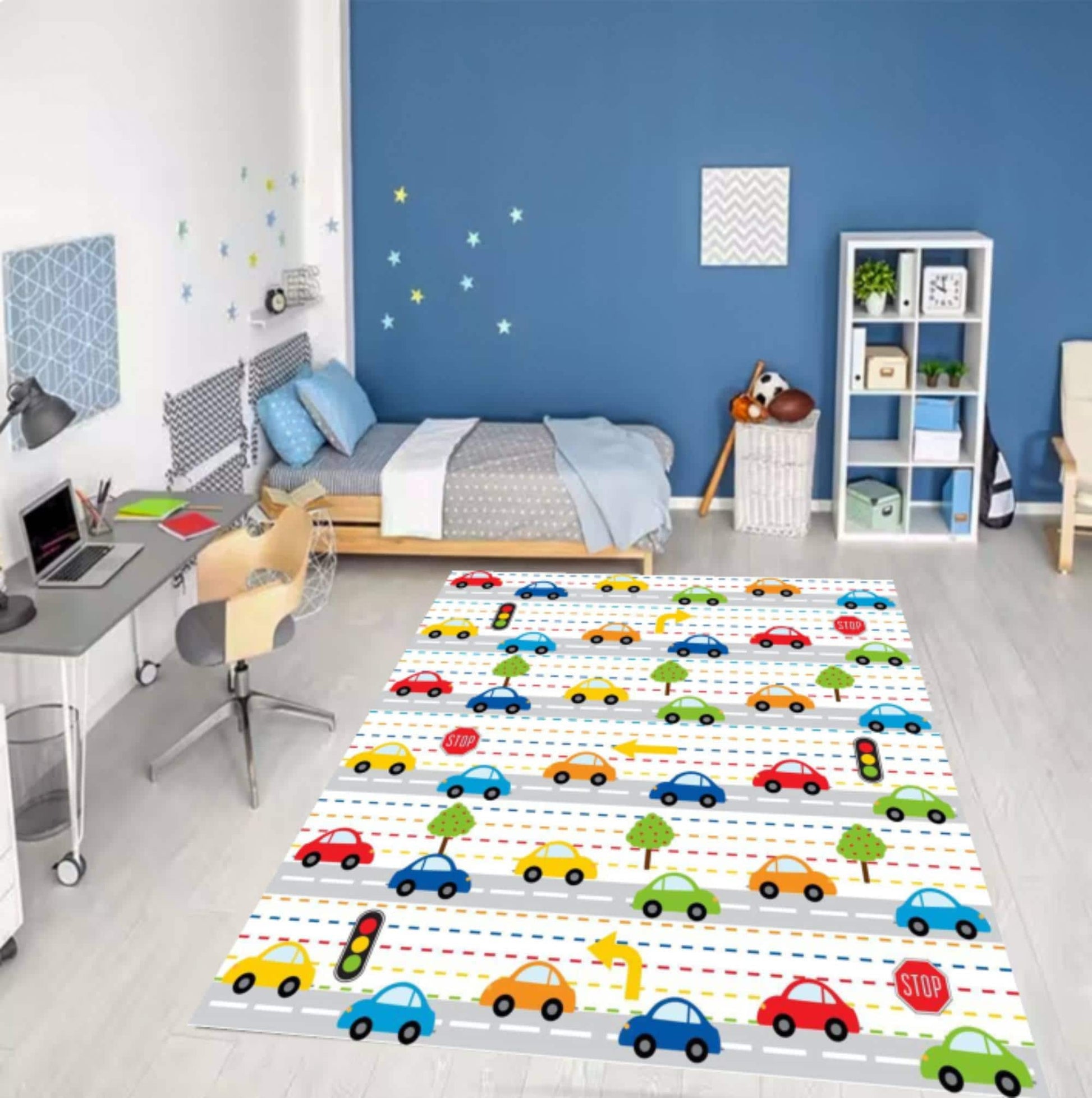 Kids Traffic Car Rug, Washable Playroom Road Map Carpet