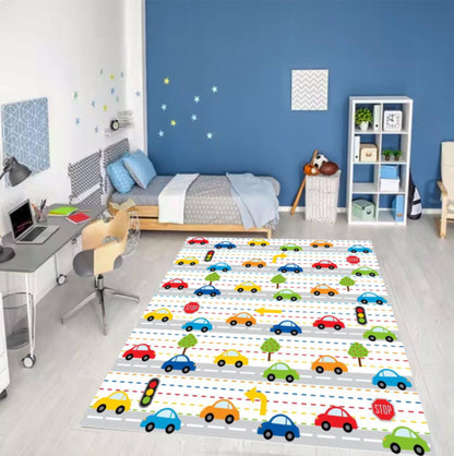 Kids City Traffic Road Map Area Rug – Play Car Track Washable