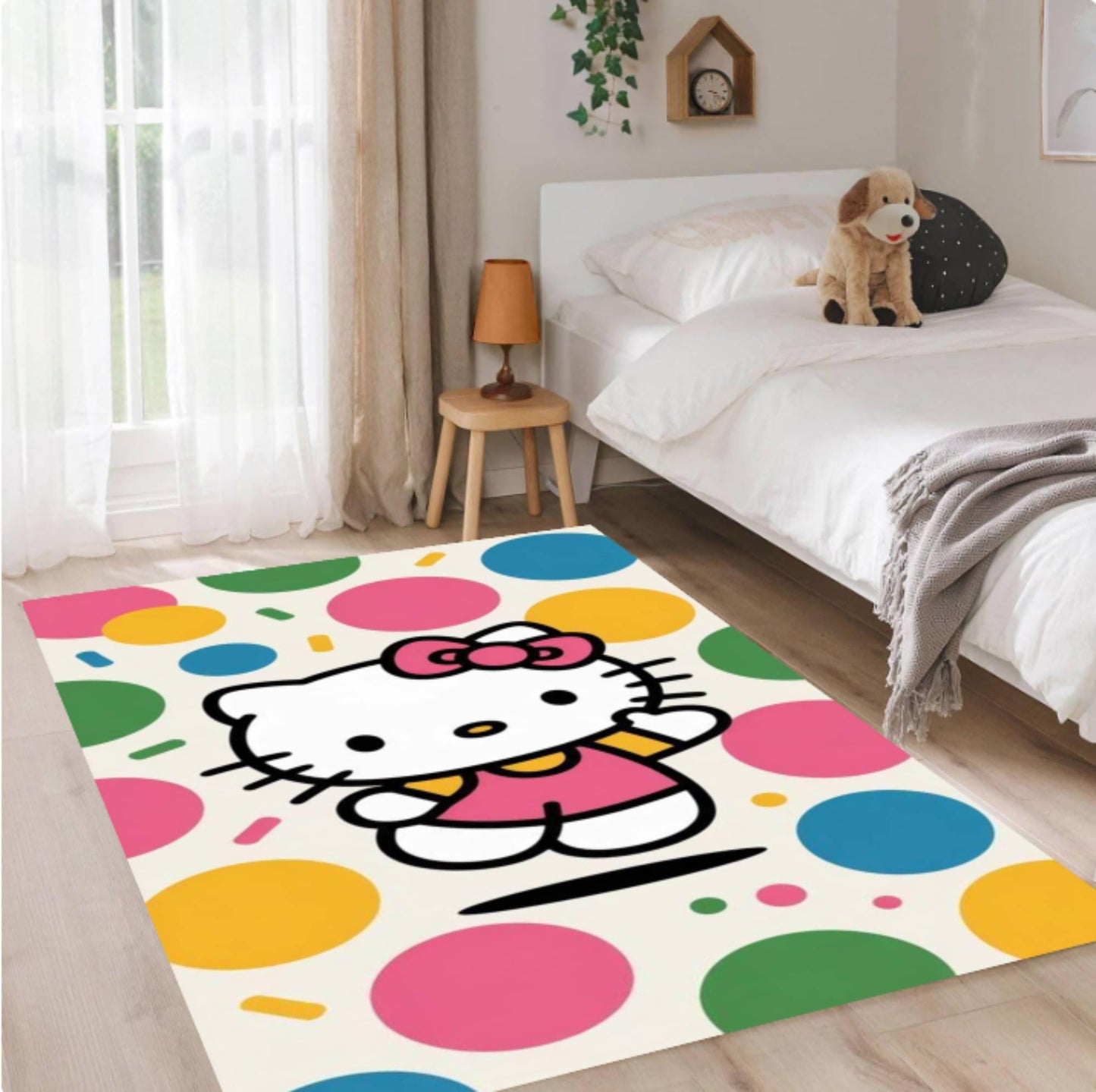 Kitty Kids Area Rug, Washable Nursery Carpet, Playroom Decor
