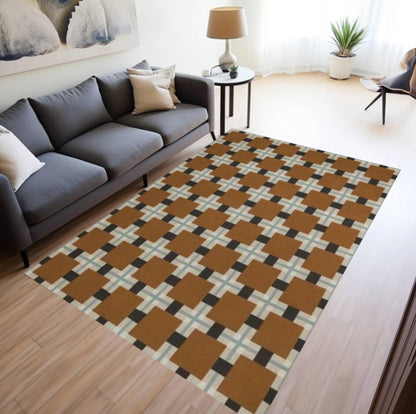 Brown Checkered Mid-Century Modern Area Rug