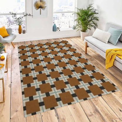 Brown Checkered Mid-Century Modern Area Rug