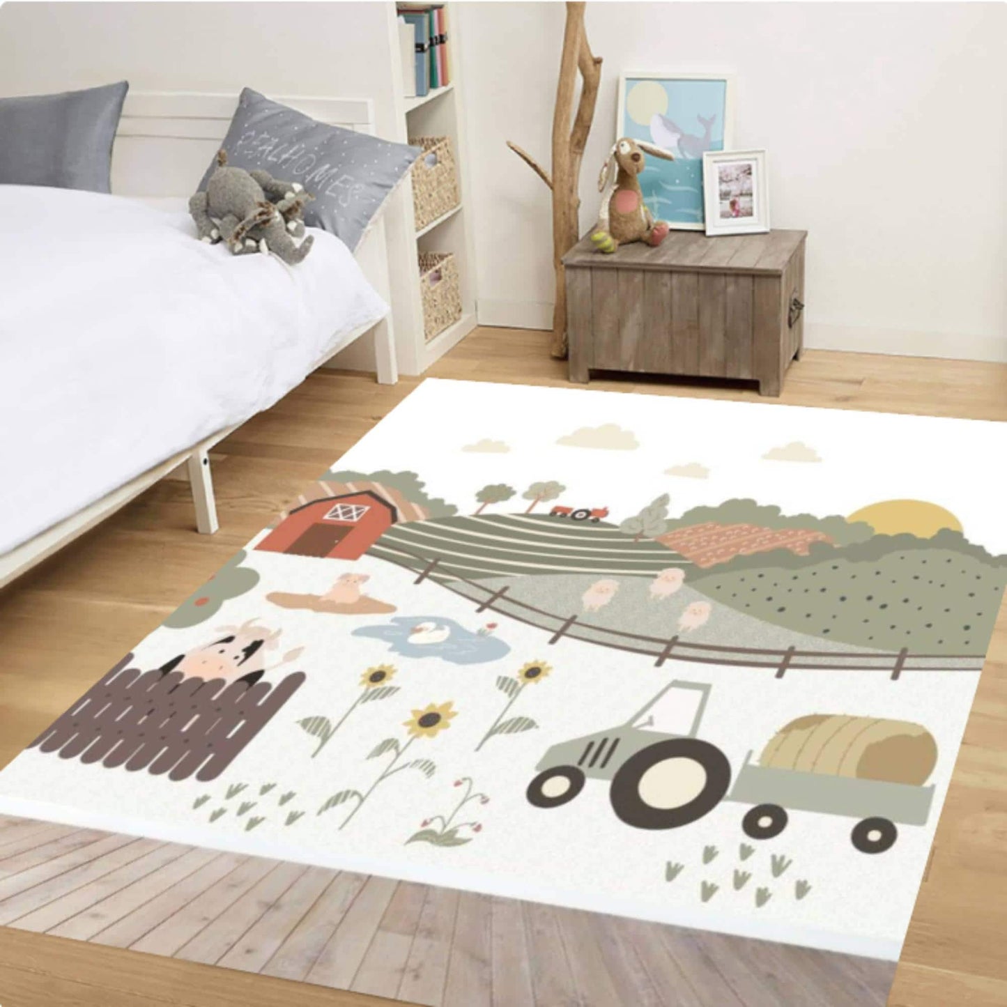Farm Playroom Decor Tractor Washable Rug for Kids