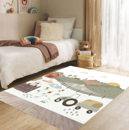 Farm Playroom Decor Tractor Washable Rug for Kids