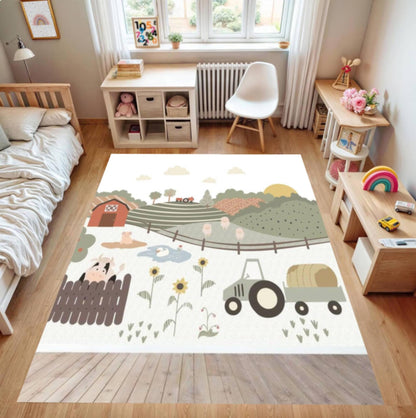 Farm Playroom Decor Tractor Washable Rug for Kids