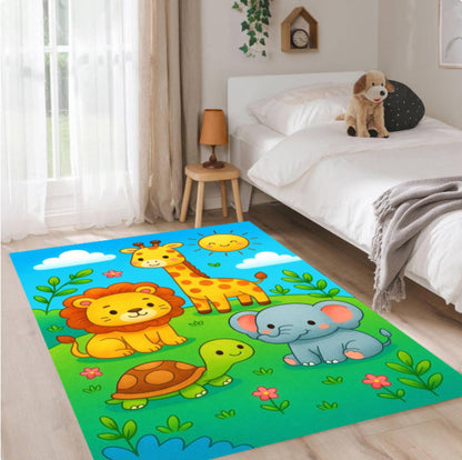 Cartoon Animals Rug for Kids Washable Play Rug
