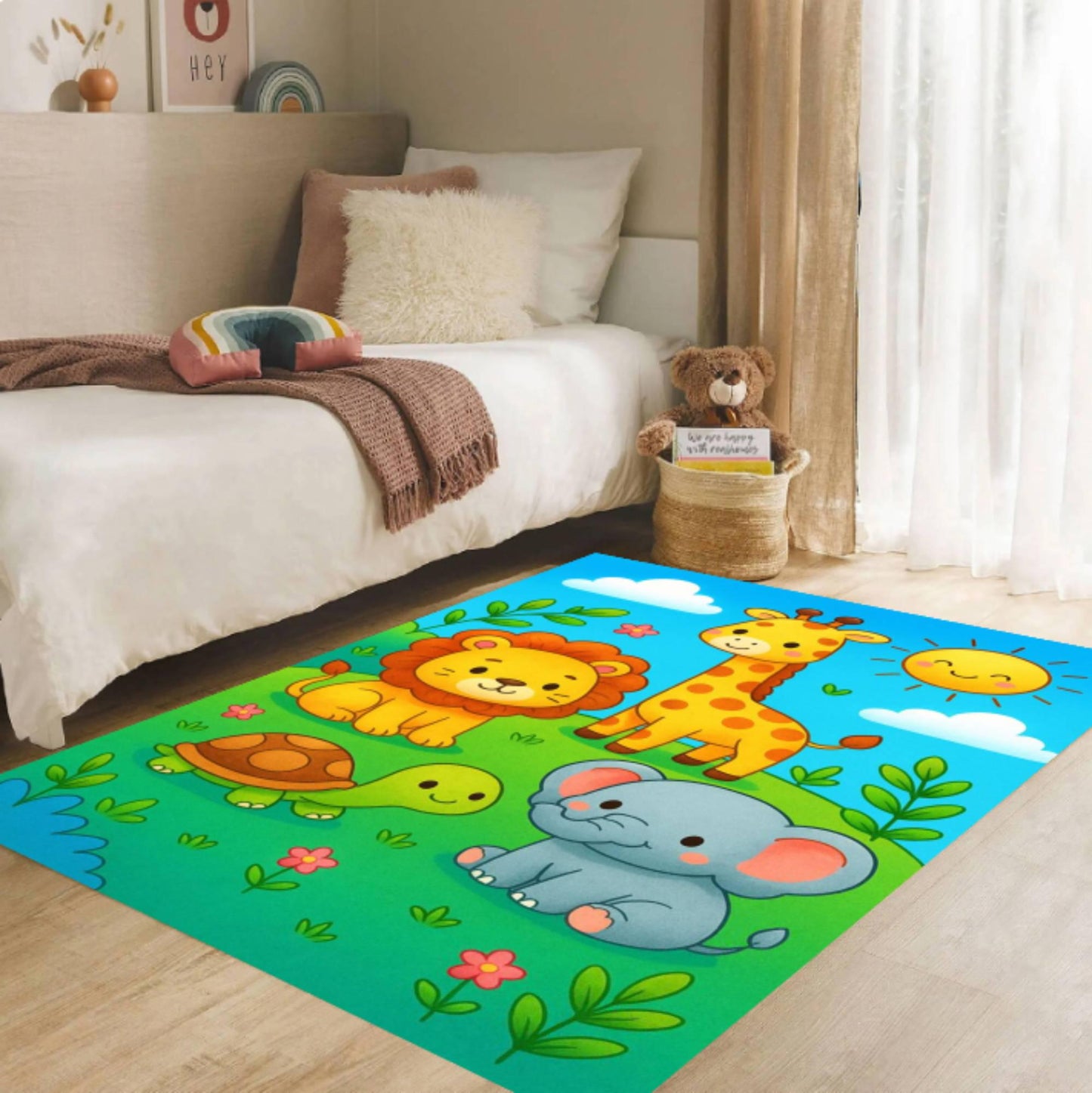 Cartoon Animals Rug for Kids Washable Play Rug