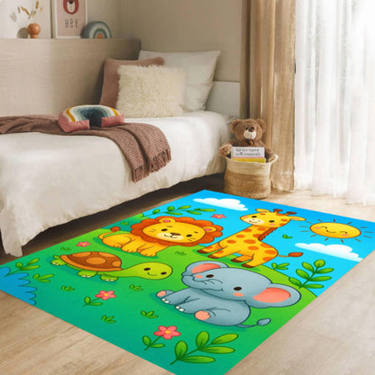 Cartoon Animals Rug for Kids Washable Play Rug
