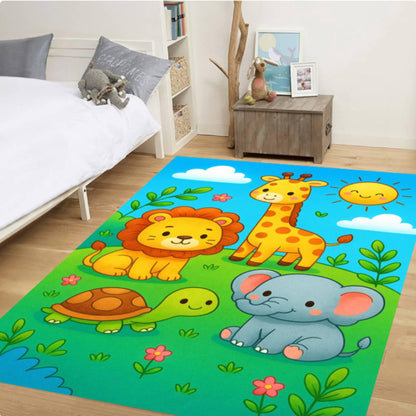 Cartoon Animals Rug for Kids Washable Play Rug