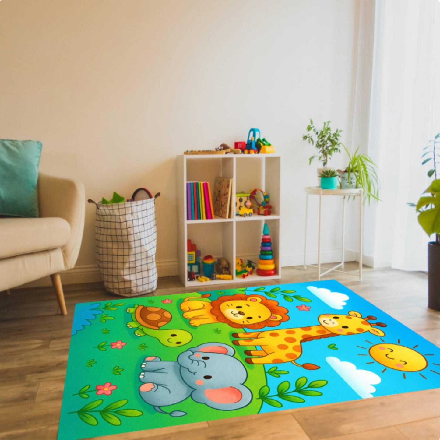 Cartoon Animals Rug for Kids Washable Play Rug