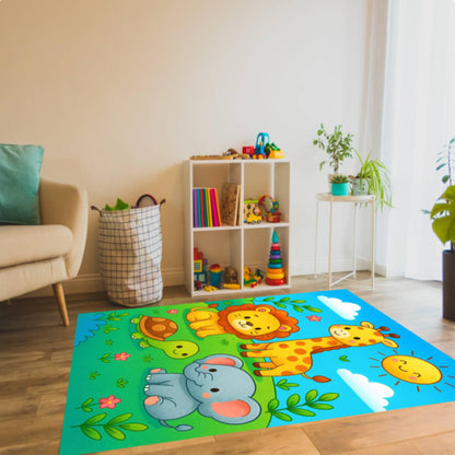 Cartoon Animals Rug for Kids Washable Play Rug