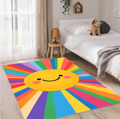 Rainbow Sun Washable Rug for Kids Room