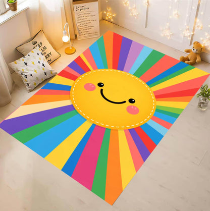 Rainbow Sun Washable Rug for Kids Room