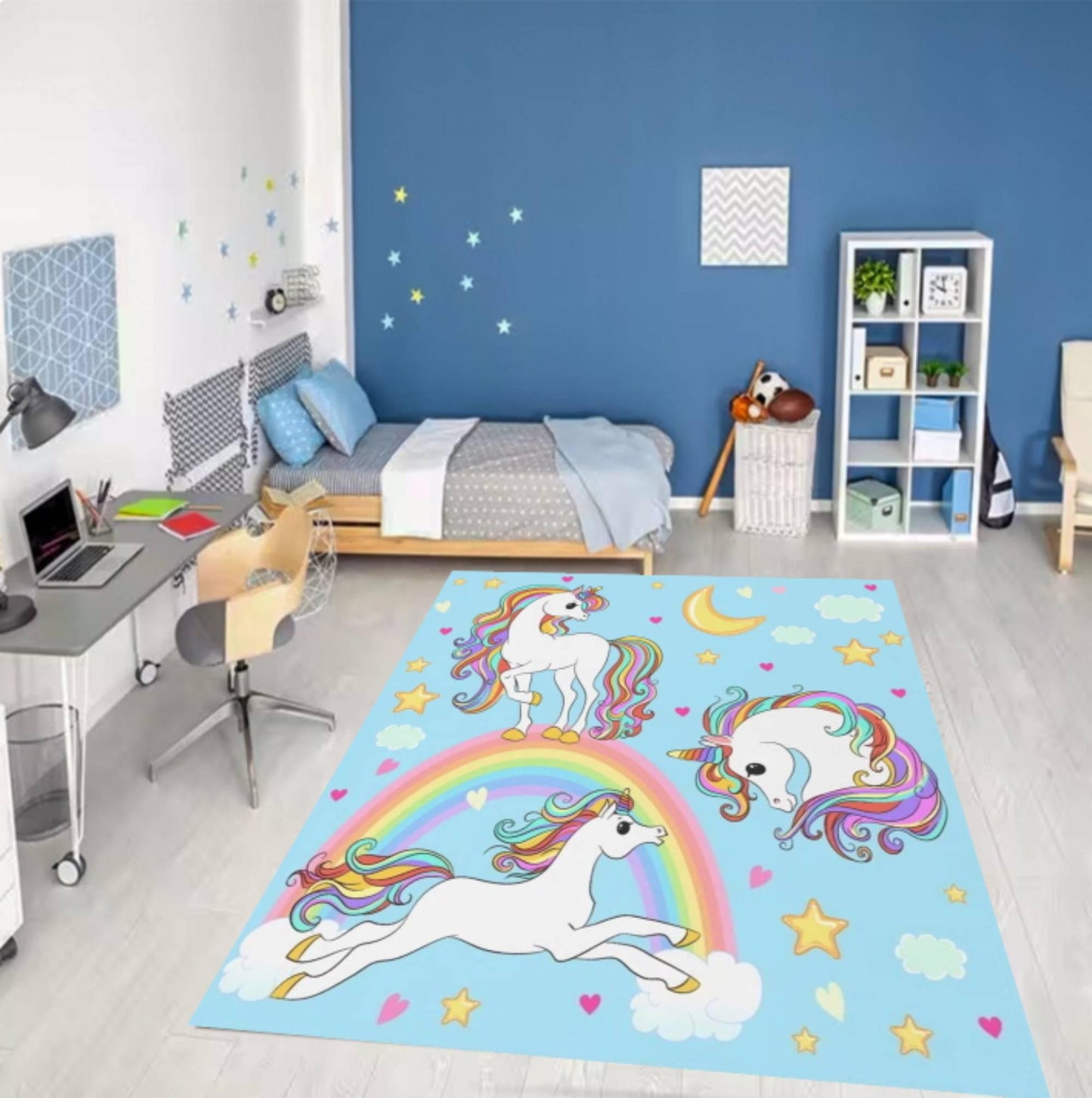 Unicorn Rainbow Washable Kids Playroom Rug