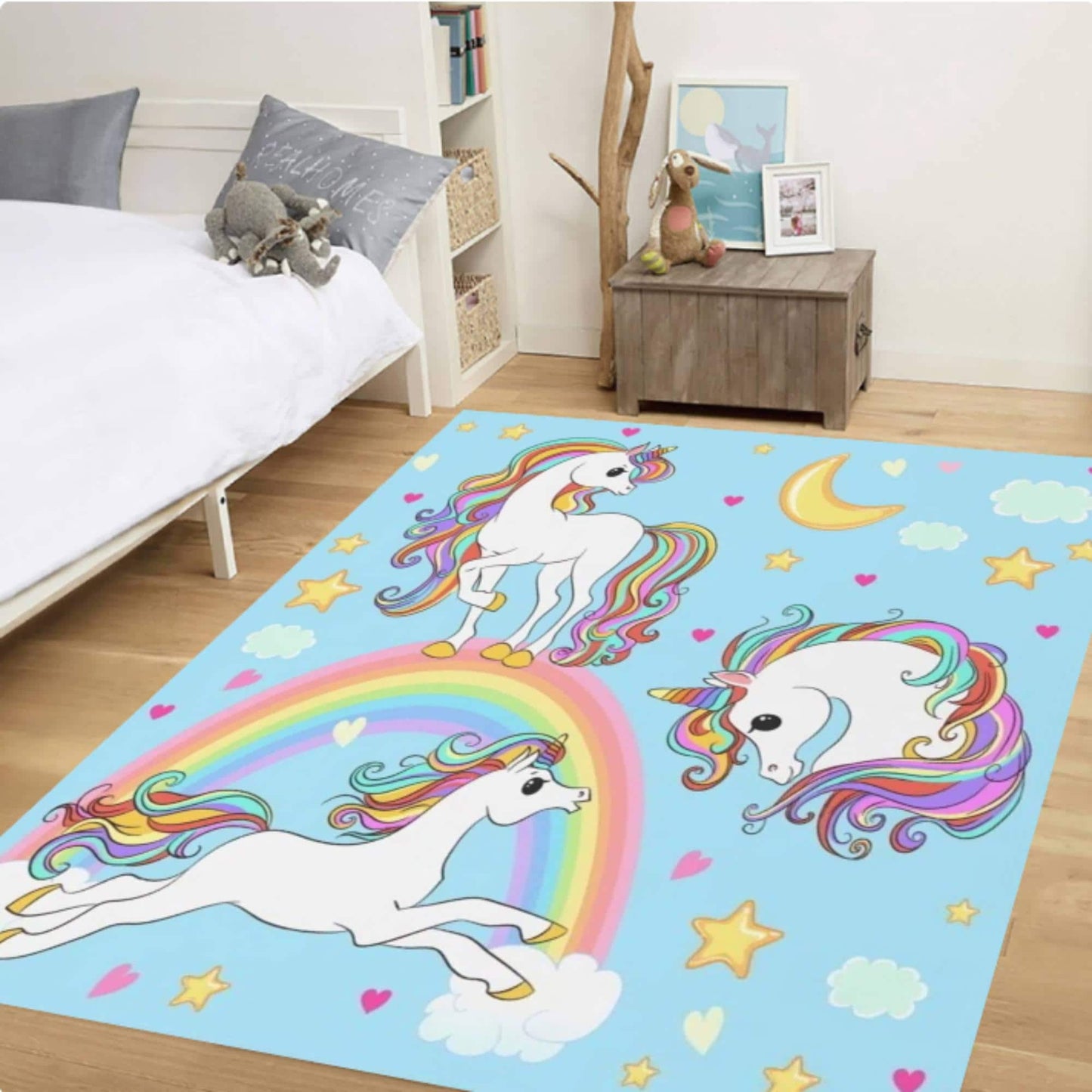 Unicorn Rainbow Washable Kids Playroom Rug