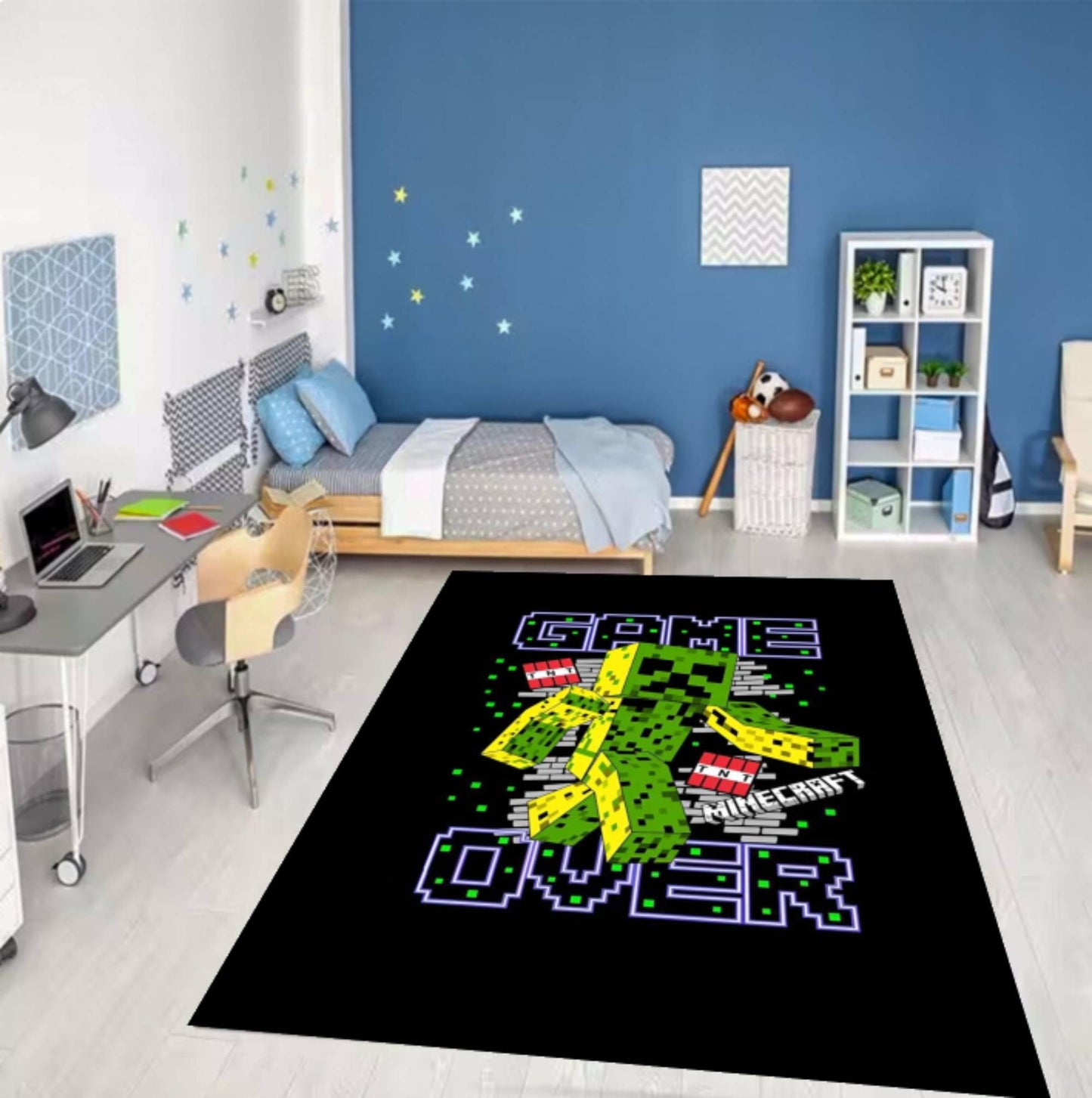 Pixel Monster Game Over Kids Area Rug Washable Non-slip