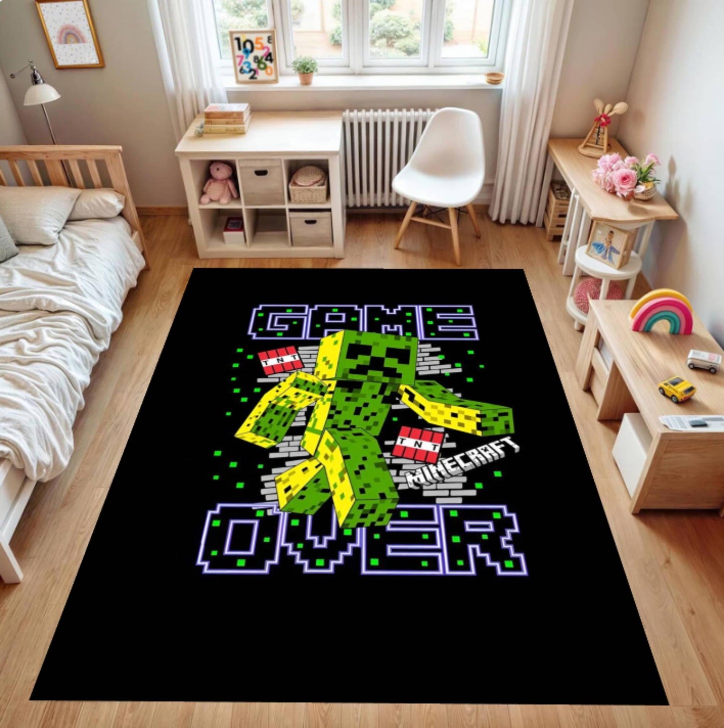 Pixel Monster Game Over Kids Area Rug Washable Non-slip