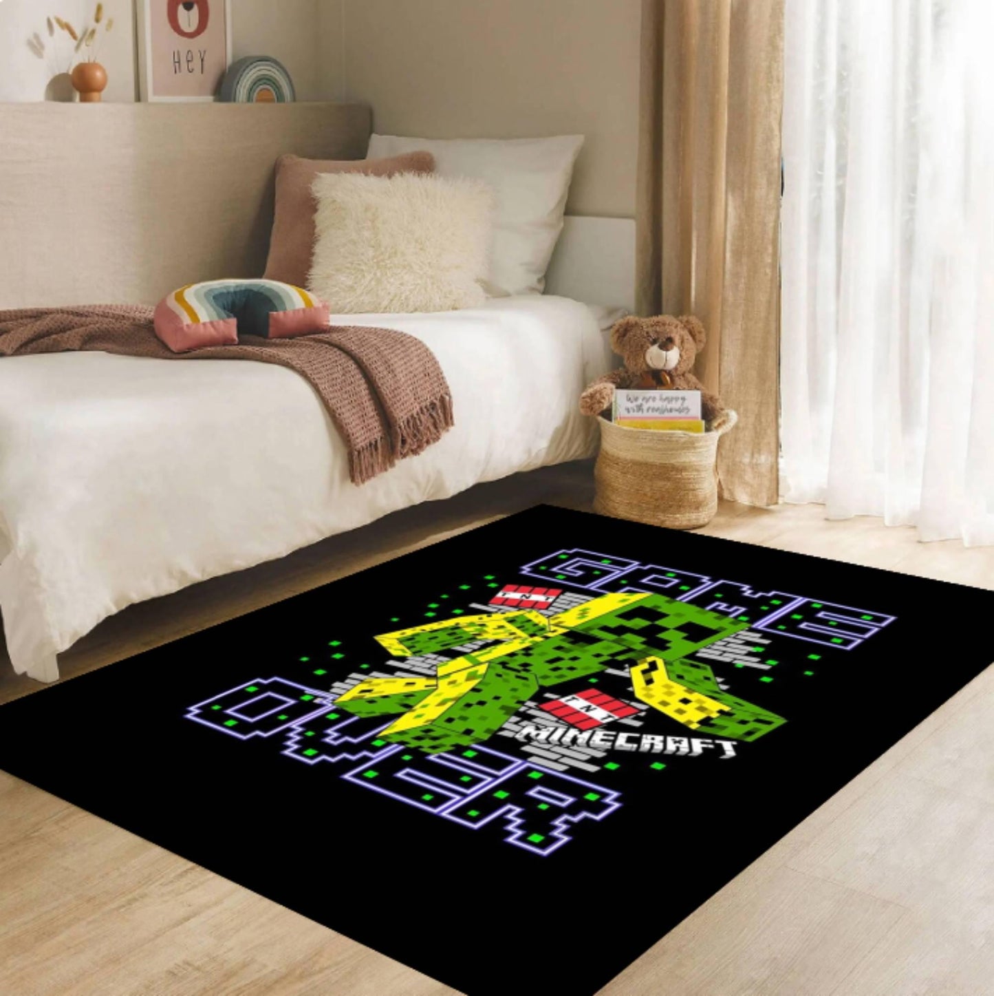 Pixel Monster Game Over Kids Area Rug Washable Non-slip