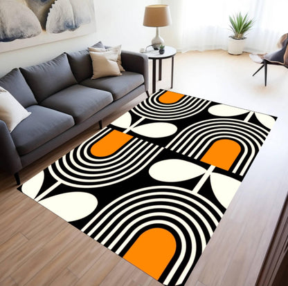 Mid-Century Modern Geometric Abstract Black & Orange Area Rug