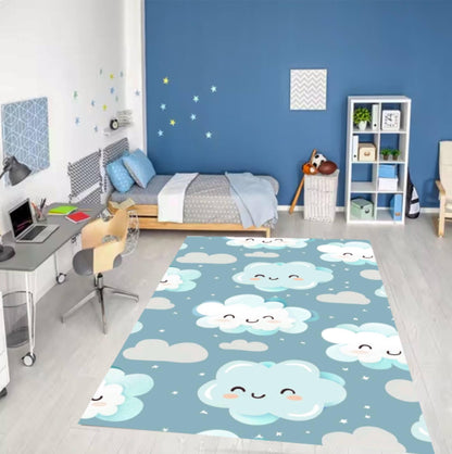 Blue Cloud Nursery Rug Washable Non-slip
