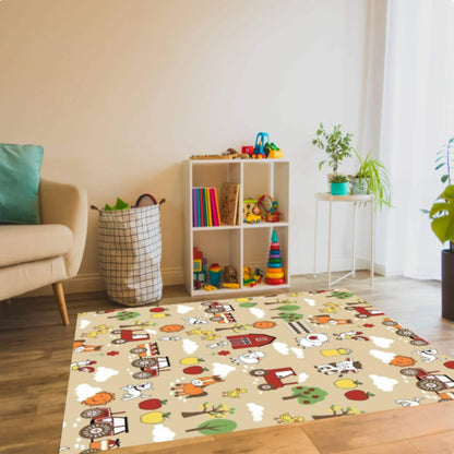 Kids Farm Animals Area Rug – Tractor & Barn Play Mat Washable Non-Slip