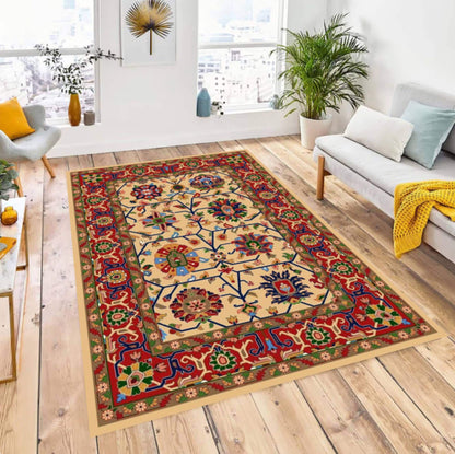 Washable Boho Rug Vintage Floral Medallion Non-slip